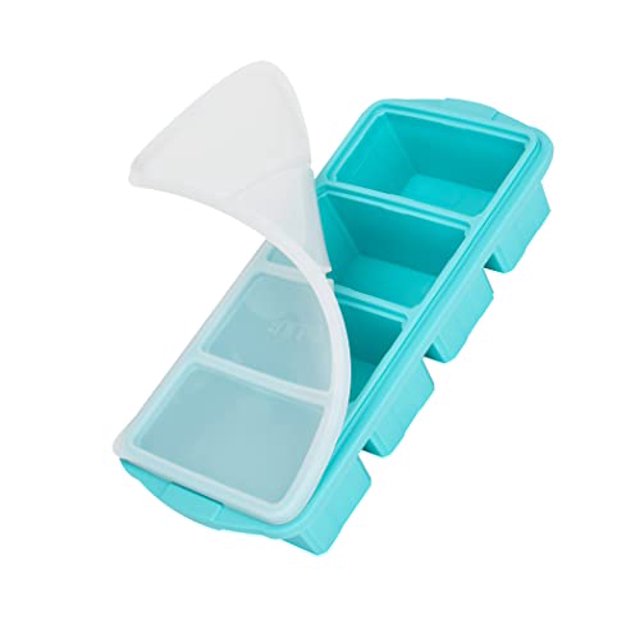 Silicone Freezing Tray with Lid, Large Ice Cube Tray Non-stick Soup Freezer Container with 4 Compartments for Storing and Freezing Soups, Broths, Sauces and Liquid Diets, Oven and Dishwash Aikeep NA