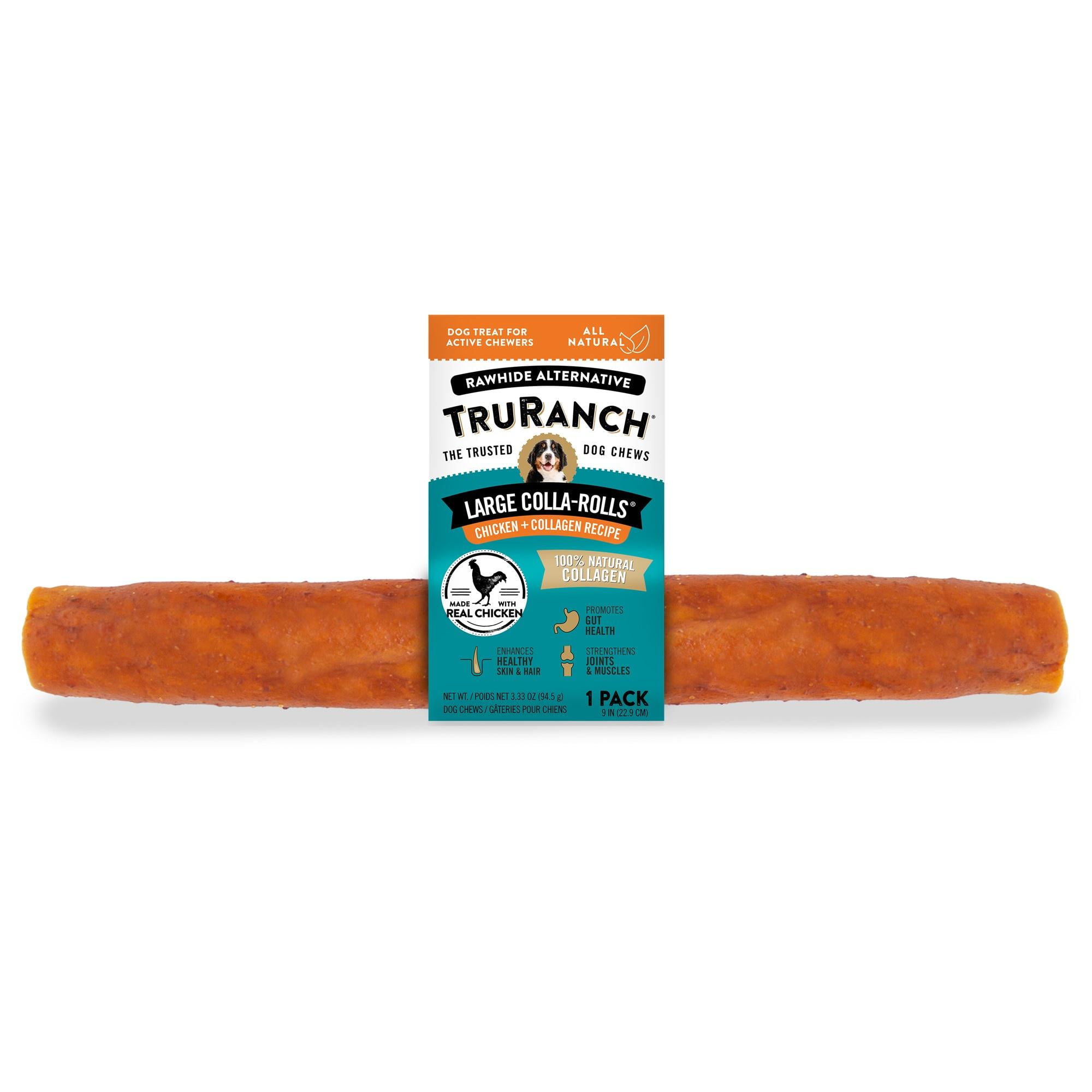 (3 pack) TruRanch All-Natural Rawhide Alternative Dog Treats, Large Collagen Roll, Chicken, 1 Pack