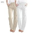 thumbnail image 2 of ZACPNCV Womens Loose Wide Leg Pants 2PC Fashion Womens Casual Solid Color Elastic Loose Pants Straight Wide Leg Trousers With Pocket Beige, 2 of 9