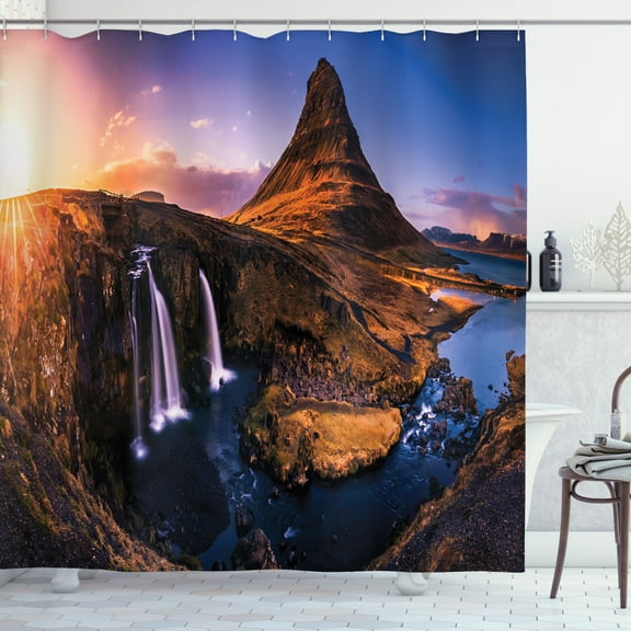 Iceland Shower Curtain, Kirkufjell Mountain in Snaefellsjoekull National Park European Heritage Icelandic, Fabric Bathroom Set with Hooks, 69W X 70L Inches, Multicolor, by Ambesonne