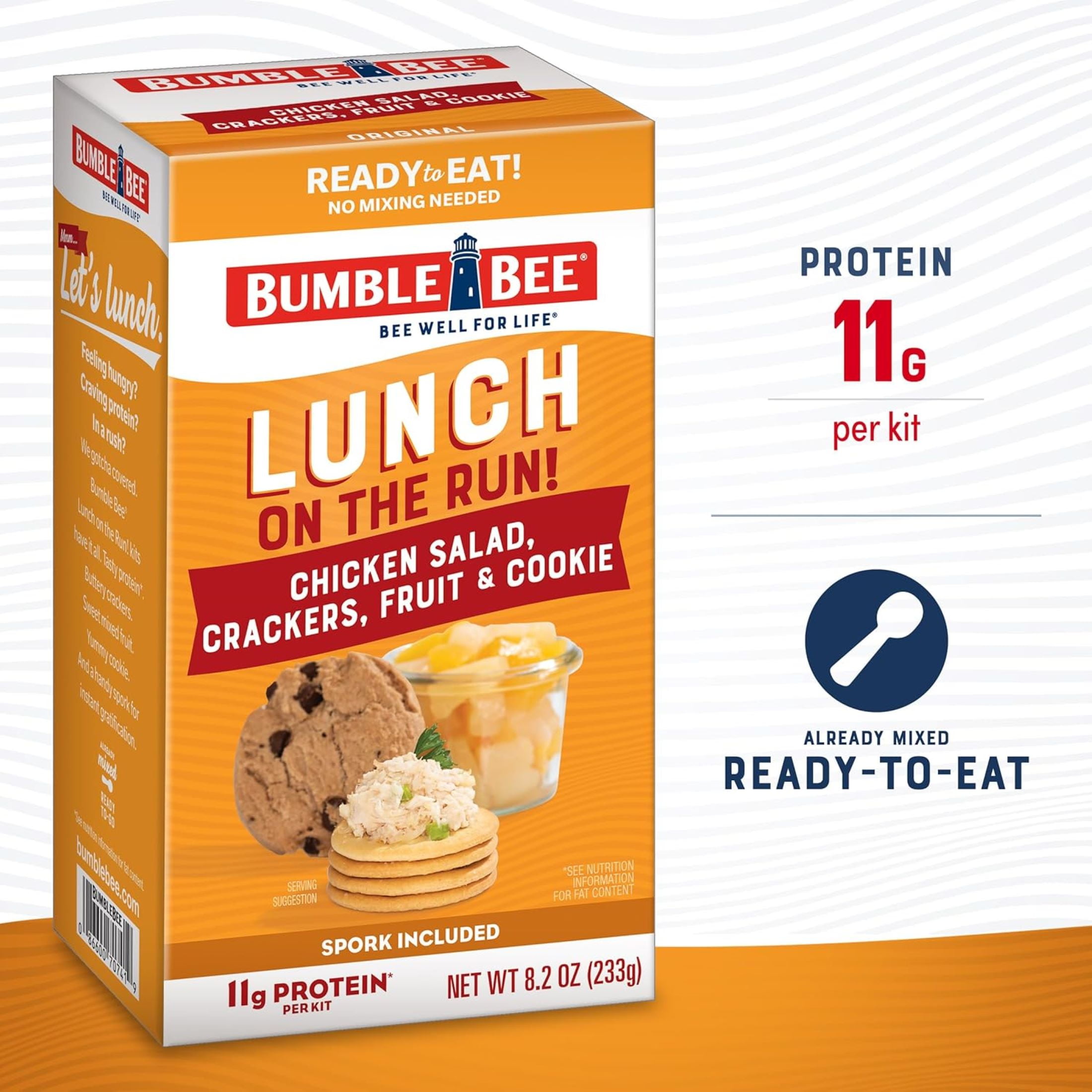 (2 pack) Bumble Bee Lunch on The Run Chicken Salad with Crackers Kit, Ready to Eat, Includes Mixed Fruit Cup and Cookie, Shelf Stable Box, 8.2 oz