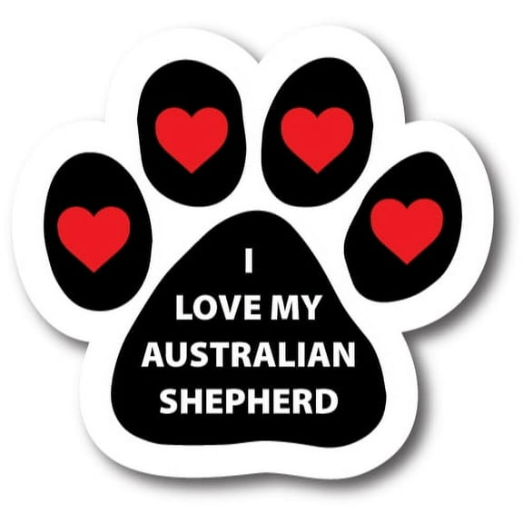 Magnet me Up I Love My Australian Shepherd Pawprint Magnet Decal, 5 Inch, Vinyl Automotive Magnet