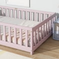 thumbnail image 4 of Bellemave Twin Size Floor Bed with Fence Montessori Floor Bed with Slats Sturdy Wood Floor Bed Twin with Safety Guardrail Twin Floor Bed for Bedroom, Pink, 4 of 10