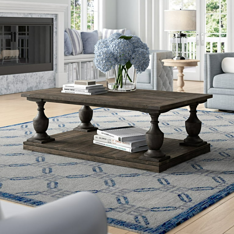Shameka Solid Wood Floor Shelf Coffee Table with Storage