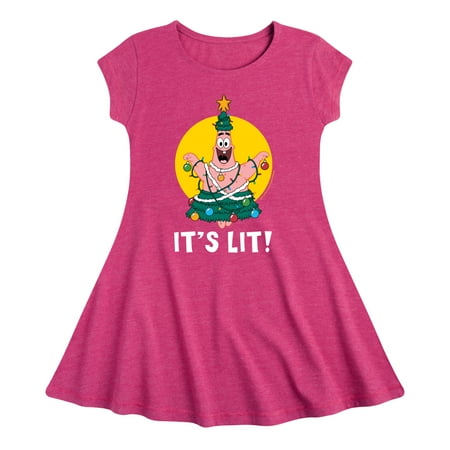 

SpongeBob SquarePants - Patrick It s Lit - Toddler And Youth Girls Fit And Flare Dress