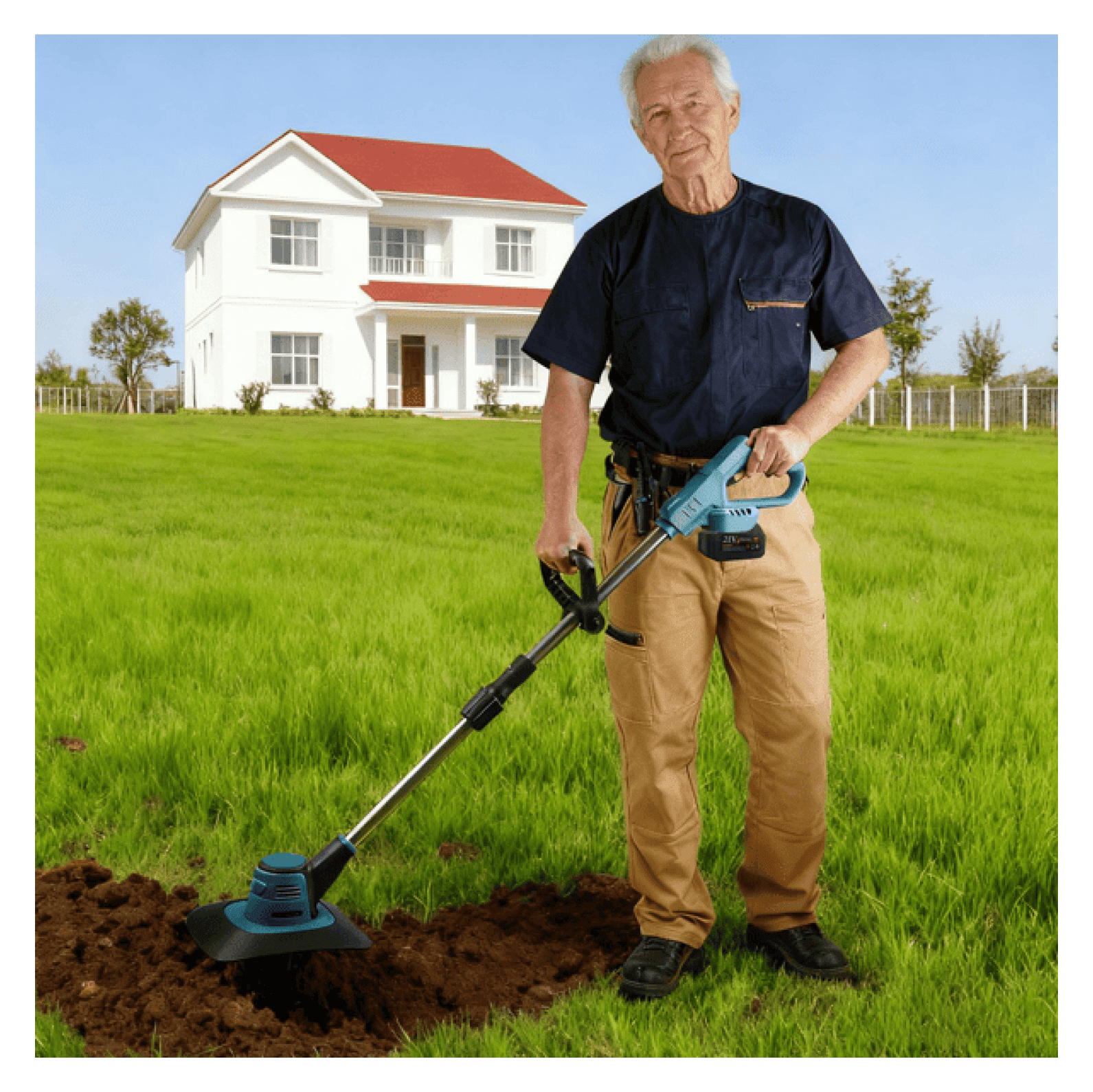 Cordless Tiller Cultivator 800W Electric Soil Tiller, 21V Battery Powered Garden Cultivator with 6.69" Depth & 8.66" Width for Yard Planting, Weed Removal