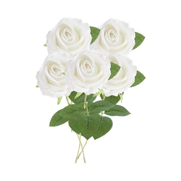 5 rosas artificiales, flores falsas, regalos de San Valentín para novio Blanco