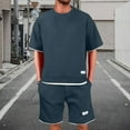 thumbnail image 2 of RPVATI Short Sets for Men 2 Piece Casual Loose Waffle Shirts and Drawstring Shorts Set Summer Athletic Jogging Tracksuits Navy L, 2 of 6