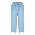 thumbnail image 4 of Roncen Women's Solid Color Capri Pants - Casual Cotton Linen Straight Leg Trousers with Drawstring Waist & Pockets, 4 of 6