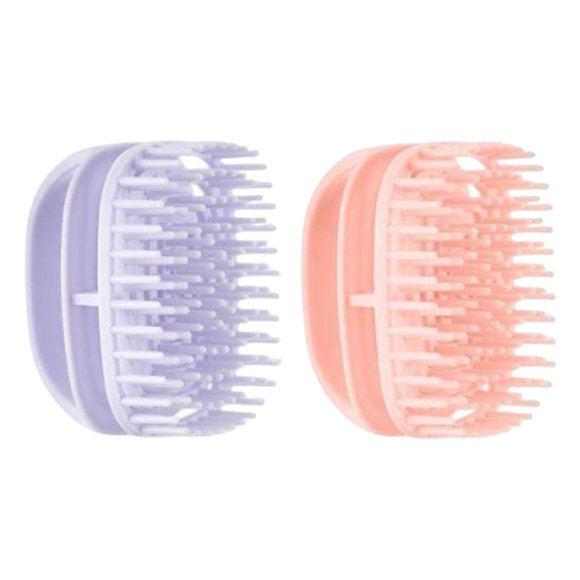 Cepillo de champú con masaje para el cuero cabelludo, limpieza profunda para todo tipo de cabello, formato compacto premium. Rosa y morado