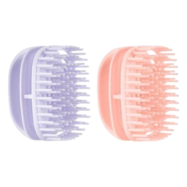 Cepillo de champú con masaje para el cuero cabelludo, limpieza profunda para todo tipo de cabello, formato compacto premium. Rosa y morado