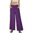 thumbnail image 4 of ZRGHAOYLQ Womens Elastic Waist Beach Pants Trendy Pinstripe Graphic Trousers Drape Mid Rise Cotton Linen Trouser with Pocket, 4 of 8