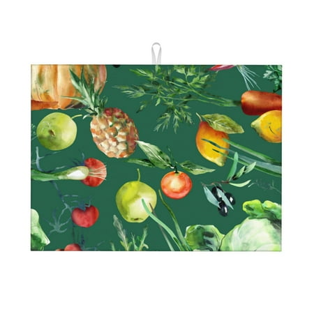 

Tebeau Vegan Print Dish Drying Mat for Kitchen Counter Dish Drying Pad with Non-slip Rubber Backed Hide Stain Anti Absorbent for Kitchen Counter Drying Mat