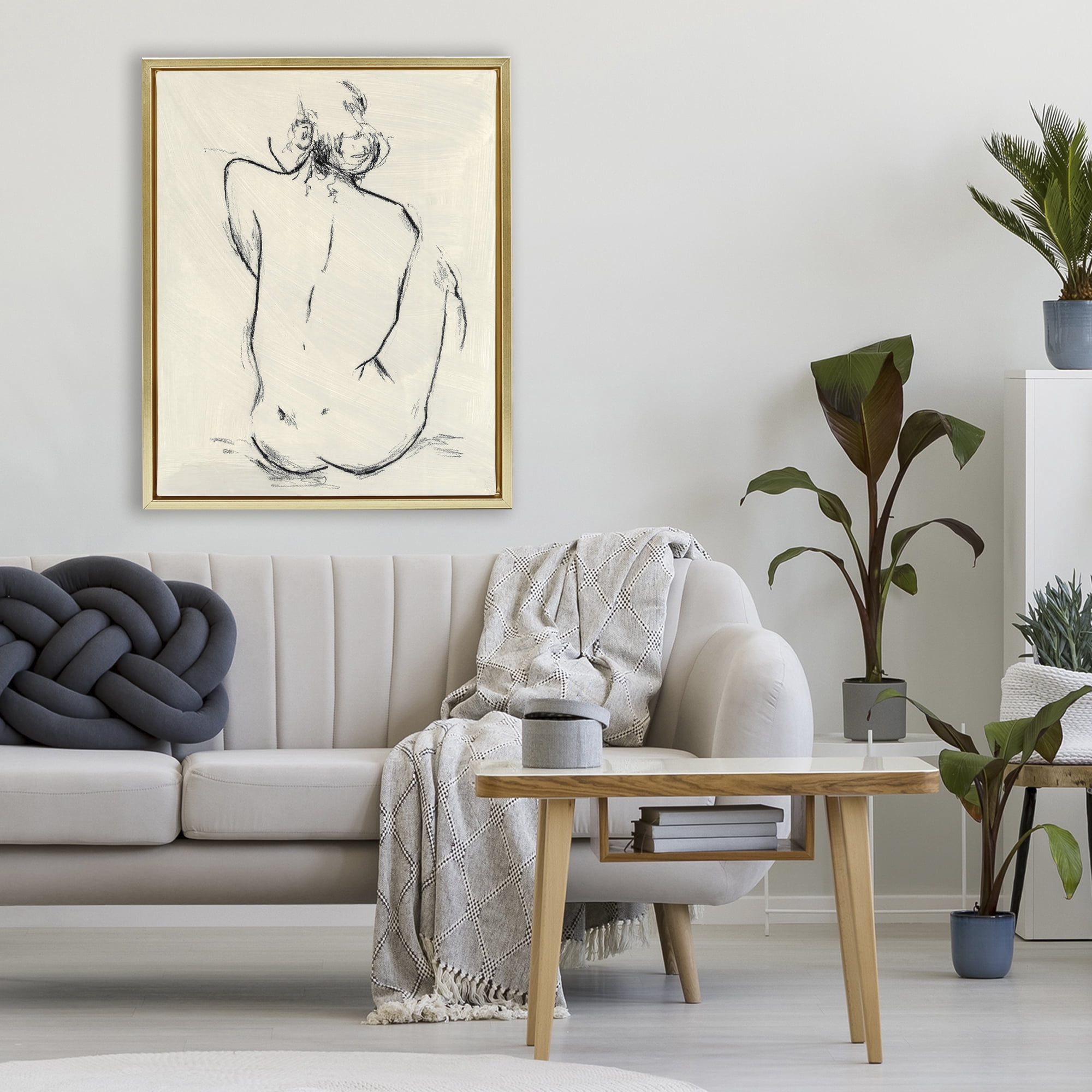 Stupell Industries Nude Sitting Study Gold Framed Floater Canvas Wall Art, design by Chloe Elliot