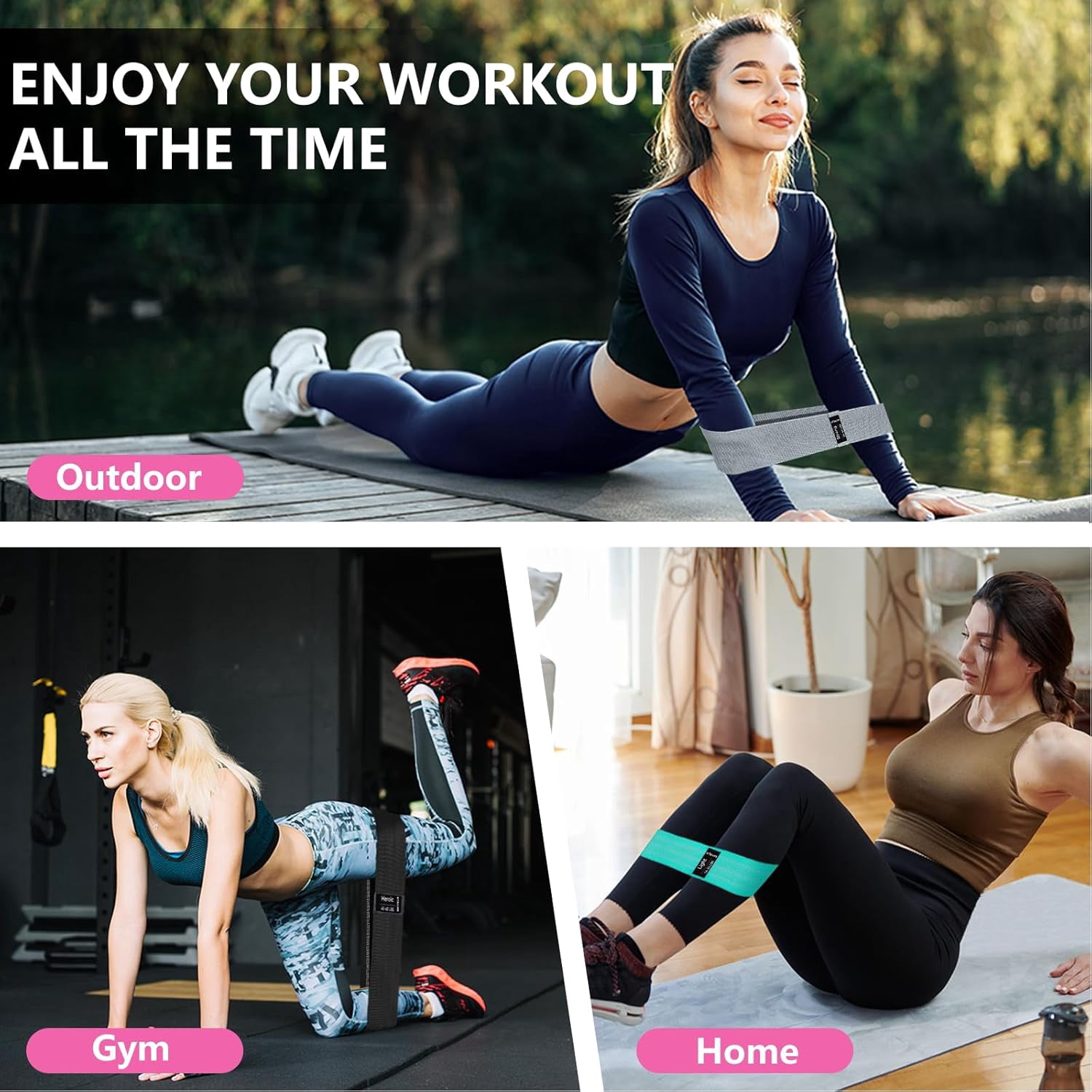 Exercise Bands, 3 Levels Fabric Resistance Bands for Working Out, Workout Bands Resistance for Women & Men, Multi-Colored Fabric Booty Bands for Leg Strength Training, Rehab, Yoga