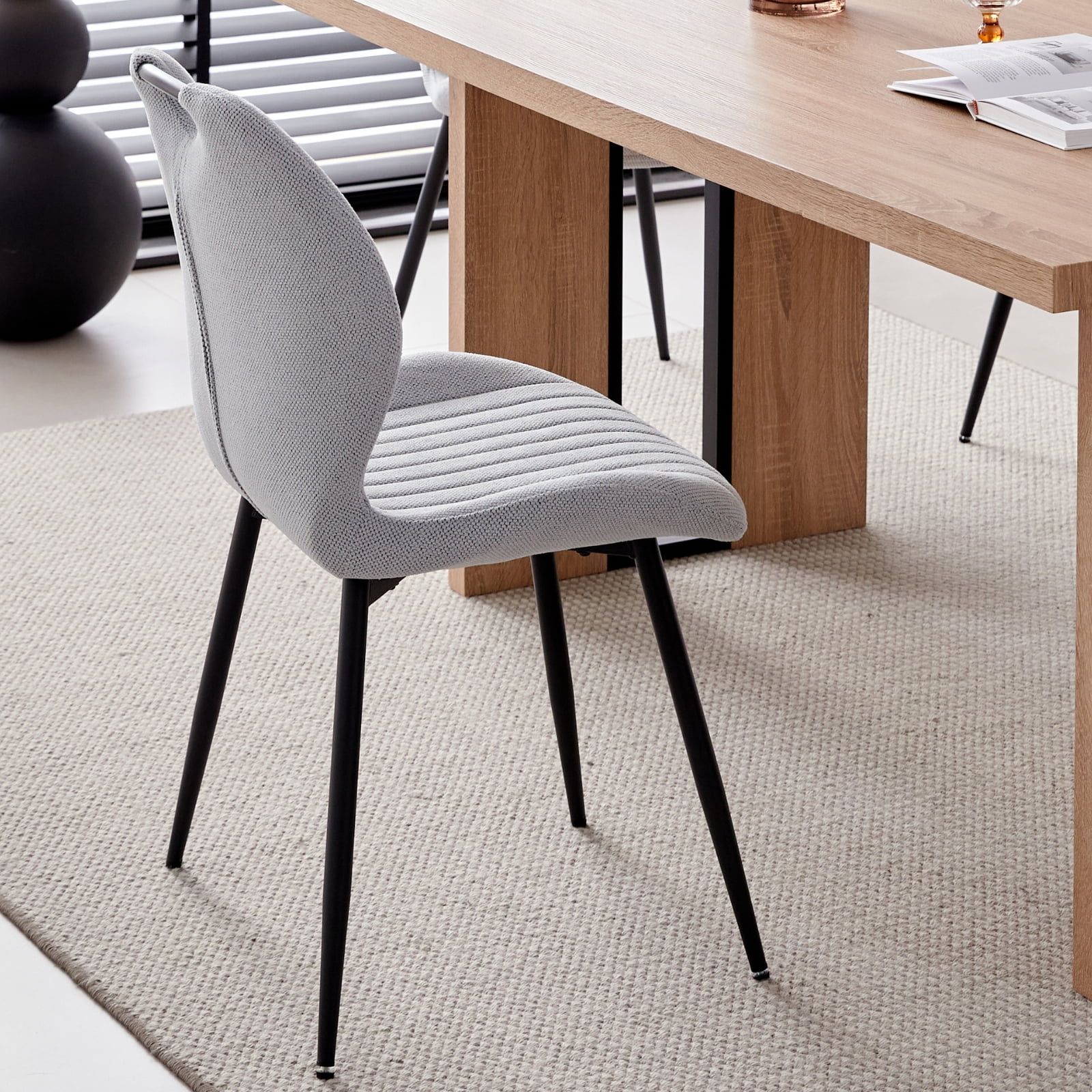 Dining Chairs Set of 4, Modern Upholstered Kitchen Chairs Scandi Living Room Fabric Wingback Side Chairs with Metal Legs, Gray