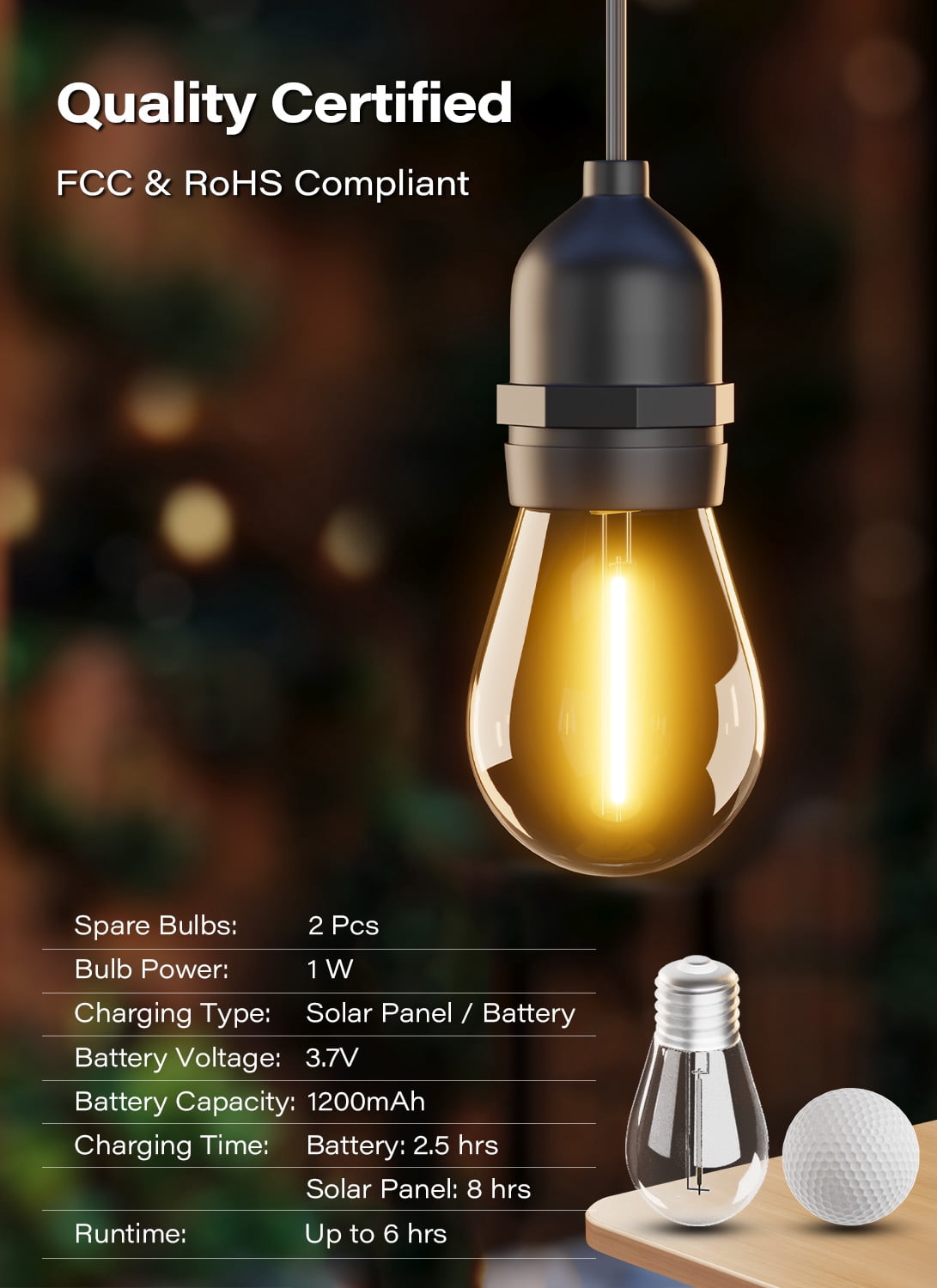 LAUSAINT HOME 50FT Outdoor String Lights, LED Patio Lights with Shatterproof Bulbs, Waterproof & Dimmable Hanging Lights for Backyard, Gazebo, Balcony, Garden