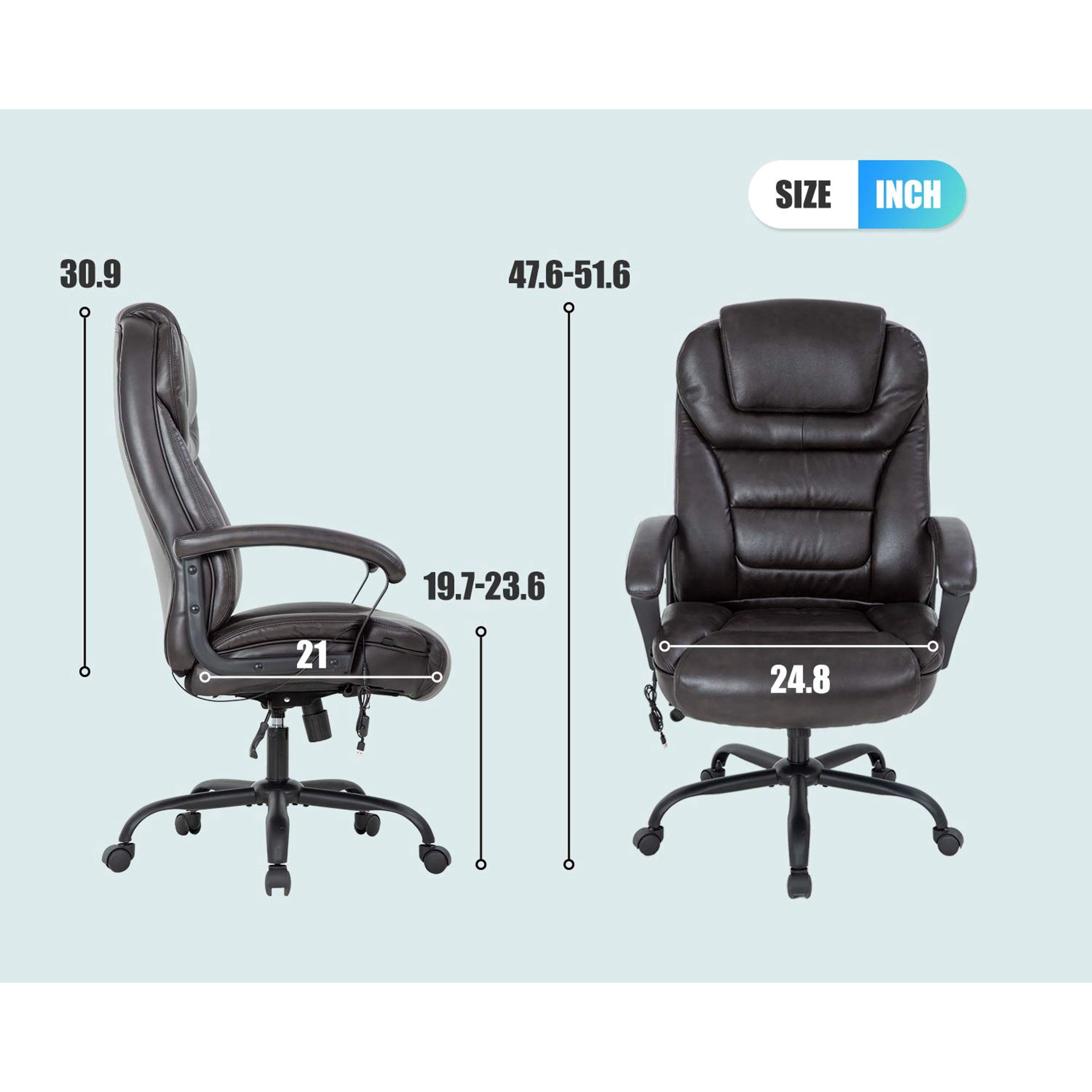Big and Tall Executive Chair 500 Lbs Capacity PU Leather Boss Office Desk Chair Heavy Duty High Back Computer Chair Thick Sponge Office Chair with 360° Quiet Swivel Wheels, Brown
