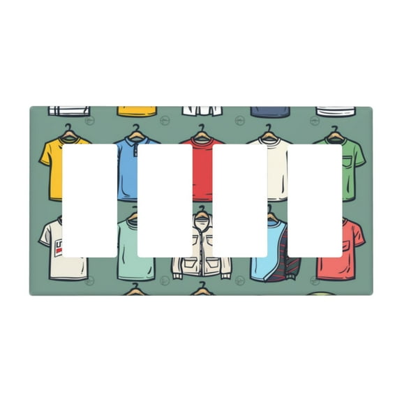 Hand Drawn Clothes Switch Cover Decorative Wall Plate / 4-Gang 4-Decor / Standard Size 4.5x8 in