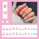 thumbnail image 2 of 24 uñas postizas cuadradas cortas con curvas de color, acrílicas, con diseño de líneas azules y rosas de verano para mujeres y niñas., 2 of 5