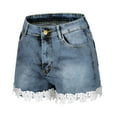 thumbnail image 6 of Puntoco Women Clearance Pants Slim Was Thin Elasticity Lace with Zipper Denim Shorts Blue, 6 of 9