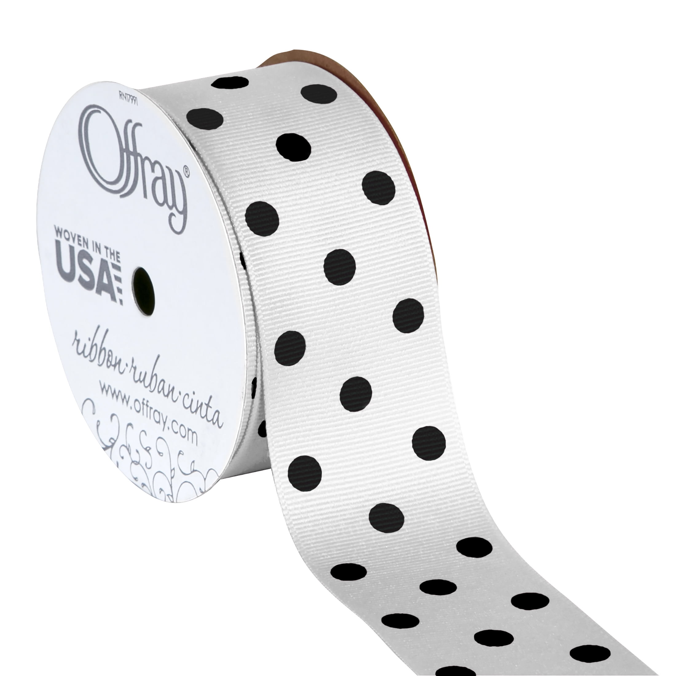 5 yards White w/ black polka dot print 3/8" grosgrain ribbon by the yard DIY