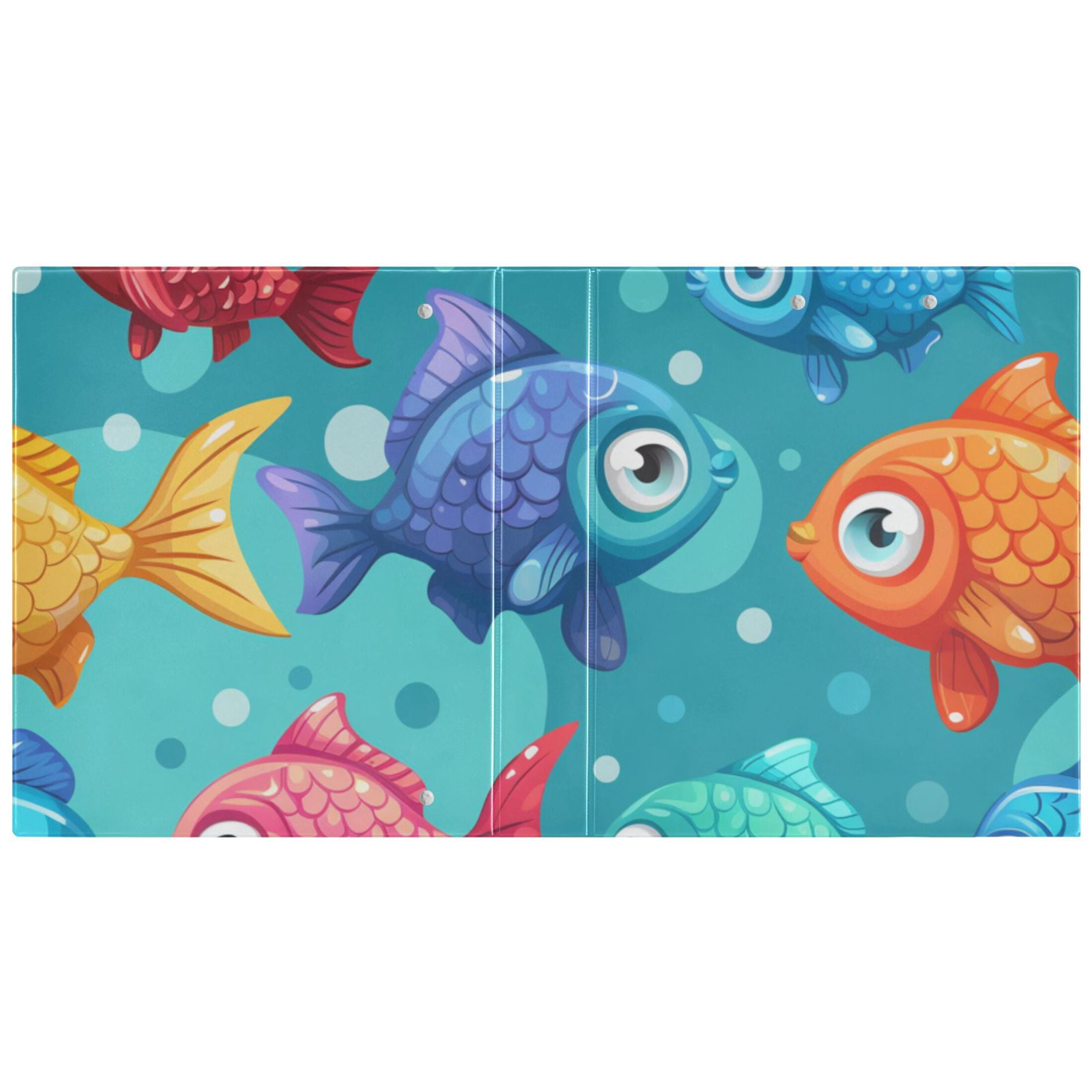 Cartoon Fish 3 Ring Binders 1.5 inch Hardcover File Folders with Interior Pockets A4 Size Organizer for School Office Hospital