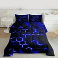 thumbnail image 2 of Manfei Geometric Hexagon Bedding Comforter Set,Minimalist Geometric Honeycomb Twin Comforter Sets,Blue Black Bedding Set For Boys Boys,Super Cozy Room Decor Reversible,2pcs, 2 of 8