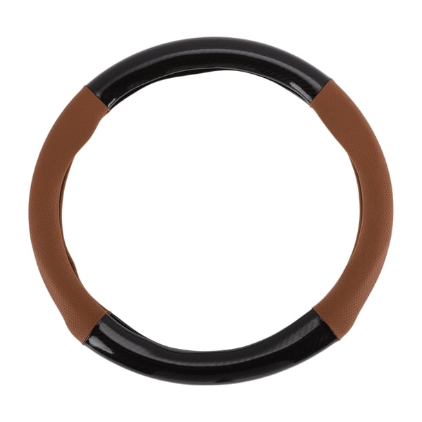 Cubierta de volante de cuero artificial PU Unique Bargains ABS Protector de volante de automóvil 14.96" Negro Marrón claro patrón de fibra de carbono