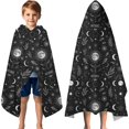 thumbnail image 3 of Black White Gothic Moon Flower Leaf Pattern Hooded Bath Towel，60"x35" for Ages 3 To 12 Kids, Quick Dry Lightweight Soft Microfiber Hood Beach Towel Cover Up for Kids, 3 of 7