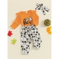 thumbnail image 6 of Aojekbee Baby Girl Halloween Outfit, Letter Long Sleeve Romper Flower Elastic Waist Pants Headband for Fall, 6 of 10