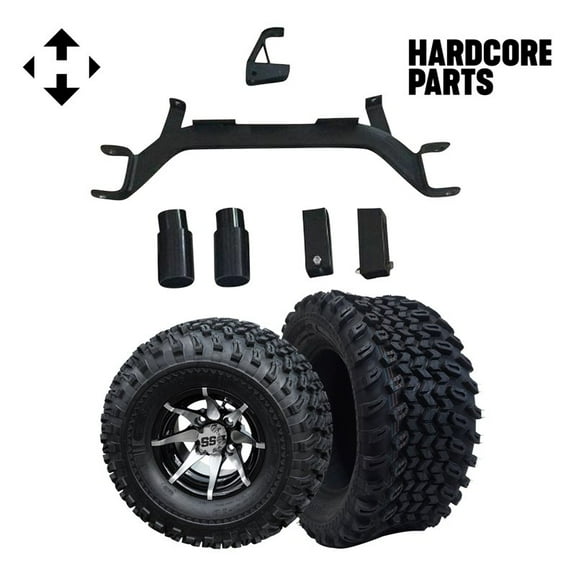 Hardcore Parts 4" Drop Axle Lift Kit for EZGO Marathon (1975-1993) Gas Golf Cart with 10" Machined/Black 'Kraken' Wheels and 22"x11"-10" DOT rated All-Terrain tires
