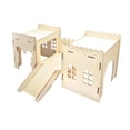 thumbnail image 2 of Castillo de madera para escondite de conejos, casa de madera ventilada para conejos, hábitats con escaleras tipo cueva para que pequeños animales, 2 of 9