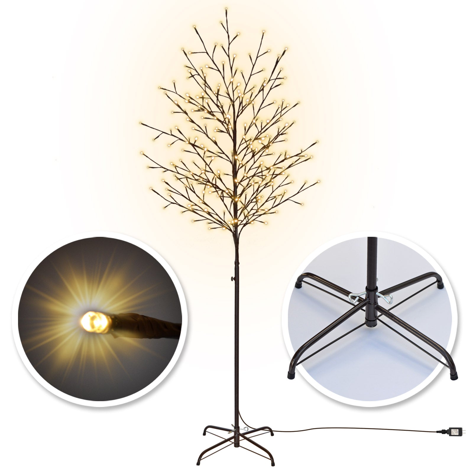 SUNNYOUTDOOR 6ft Lighted Tree 240 LED Light Birch Twig Flexible DIY Christmas Tree w/ Base Warm Light Decor Indoor Outdoor