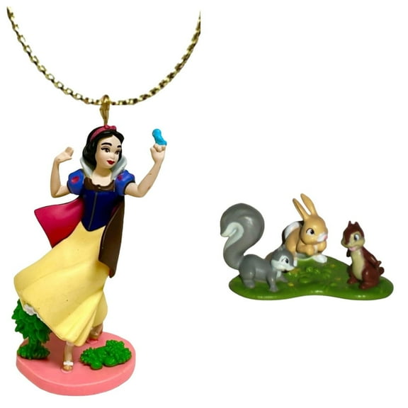 Playful Snow White & Bird Friend Bunny Squirrel Chipmunk PVC Figure Ornament 3” New