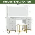 thumbnail image 5 of Uforic 55" Vanity Desk with LED Lighted Mirror & Power Outlet & 8 Drawers, Modern Makeup Vanity Table Set with Storage Stool, White, 5 of 9