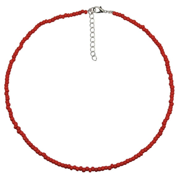Zhuge Bohemian Rice Bead Choker Necklace, 1-Piece Boho Fashion Jewelry with Accent Beads-Red