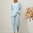 thumbnail image 5 of Womens 2 Piece Outfits Usmixi Homewear Sets for Women Plus Size Casual Solid Knitted Long Sleeve Tops and Drawstring Jogger Pant Lounge Matching Sets Pajamas Set, 5 of 7
