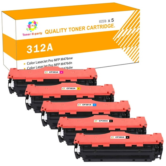 Toner H-Party Compatible Toner Cartridge for HP CF380A CF381A CF382A CF383A for Use with Color LaserJet Pro MFP M476nw M476dn M476dw Printer Ink (2*Black,Cyan, Magenta, Yellow,5-Pack)