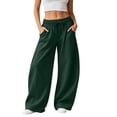 thumbnail image 2 of Stralyhd Wide Leg Womens Sweatpants Loose Fit Elastic Waist Fleece Pants Fall Winter Track Trousers Travel Fashion Outfits with Pockets Dark Green XL, 2 of 4