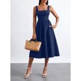 thumbnail image 2 of EYIIYE Femmes Été Midi Cami Robe Dames Robe de Cocktail Sans Manches Taille Haute Décontracté Robe de Soirée Couleur Unie pour Fête Vacances, 2 of 9