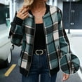thumbnail image 2 of ZVNAΖH Womens Elegant Plaid Baseball Jacket Fashion Streetwear Full Zip Up Bomber Jacket 2025 Fall Short Outerwear with Pockets, 2 of 7
