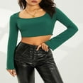 thumbnail image 3 of Square Neck Long Sleeve Crop Top for Women Sexy Basic Ribbed Tee Shirts Y2k Tops, 3 of 5