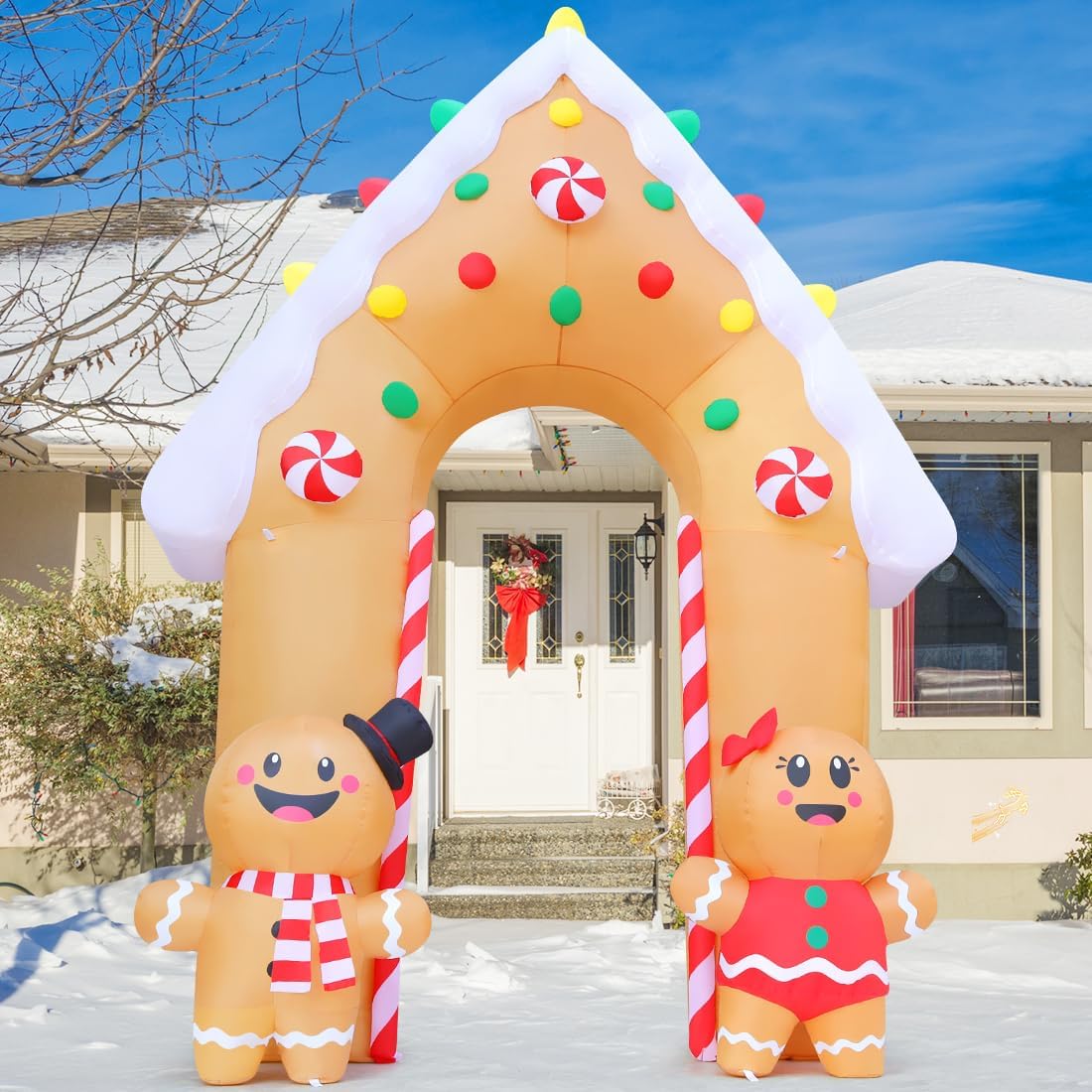 GOOSH 11.8 Ft. Gingerbread Inflatable Archway With LED Lights photo 6