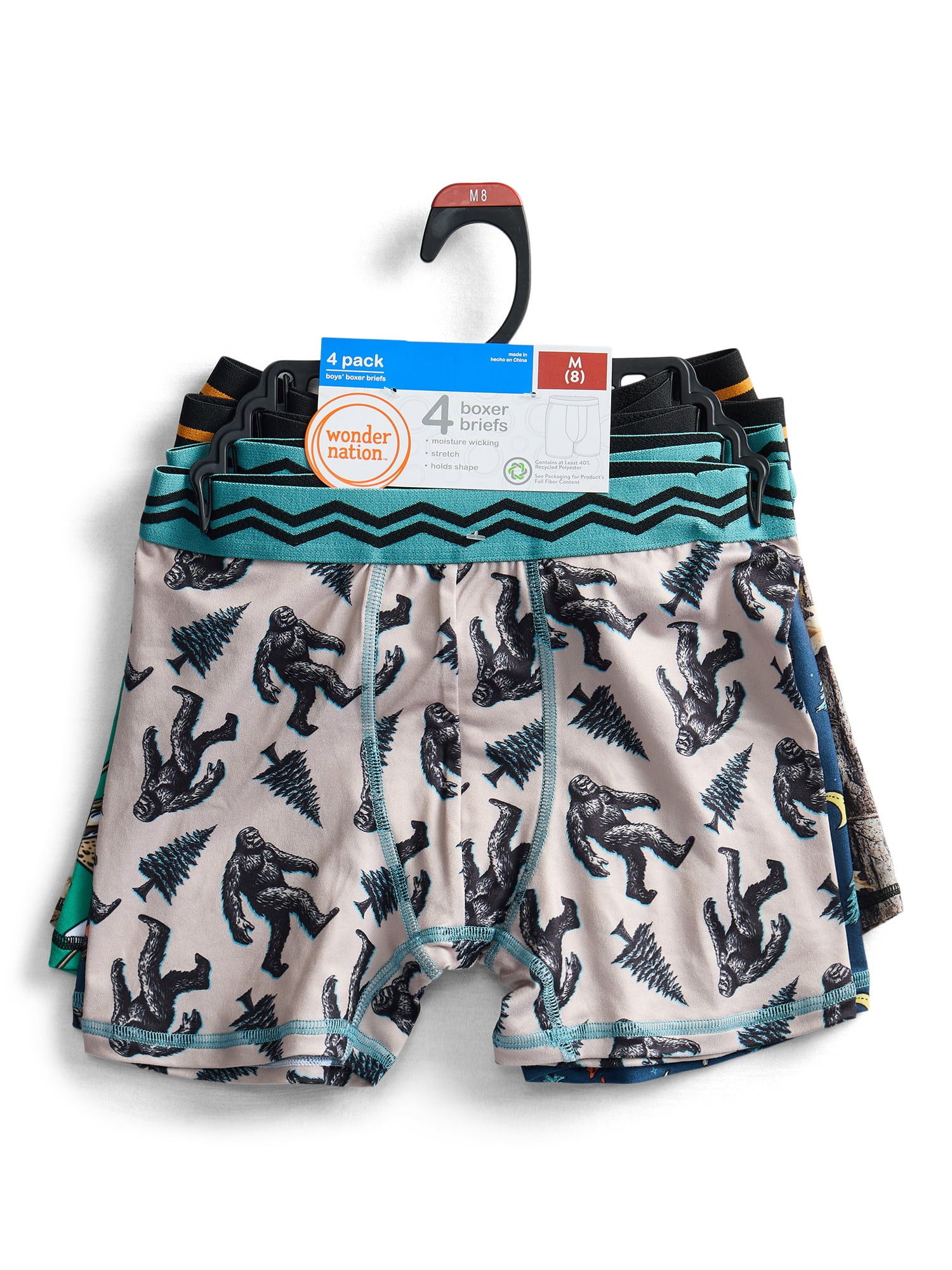 Wonder Nation Boys Underwear Camping Print Boxer Briefs, 4-Pack, Sizes S-XL