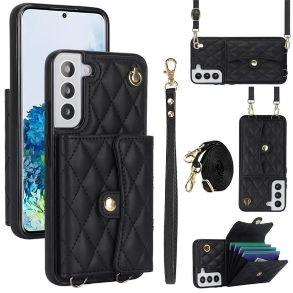 Samsung Galaxy S22 Funda Protectora con Bloqueo para Billetera Funda con Tapa Magnética Bolsillo con Ranuras para Múltiples Tarjetas con Correa para el Hombro y Correa para la Muñeca Desmontables