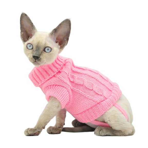 YokoKat Light Pink Turtleneck Cat Kitten Sweater Size XS