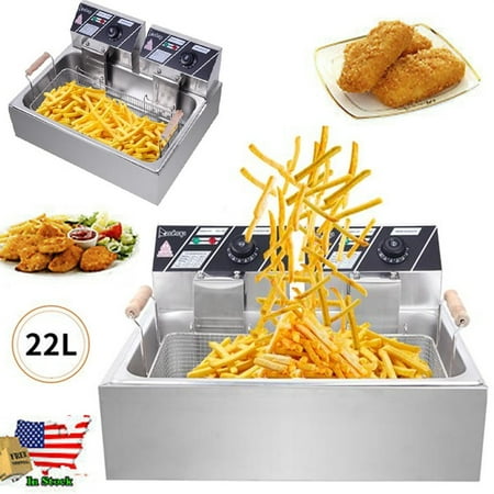 

Goorabbit 6L/12L/22L Deep Fryer With Basket Commercial Electric Countertop Stainless Steel Deep Fryer Basket French Fry Restaurant Home(23.26Qt/22L/ Max 5000W Large Single Tank)