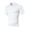 thumbnail image 3 of Mens Polo Shirt Textured Vertical Ribbed Knit Short Sleeve Tee Collared Golf Tops Fashion Casual Solid Color Shirts, #02 White, 3XL, 3 of 6