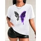 thumbnail image 1 of Camiseta De Verano Para Mujer, Cuello Redondo, Para Mochilero, Vacaciones En La CalleWomen's Casual Butterfly Print T-Shirt - Gradient Purple & White, Round Neck, Short Sleeve, Lightweight Polyester, 1 of 8